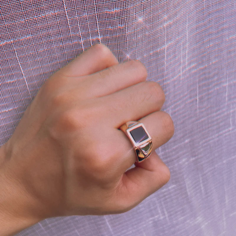 luckacco kinel hot fashion black stone men ring 585 rose gold simple square ring for women high quality daily fine jewelry