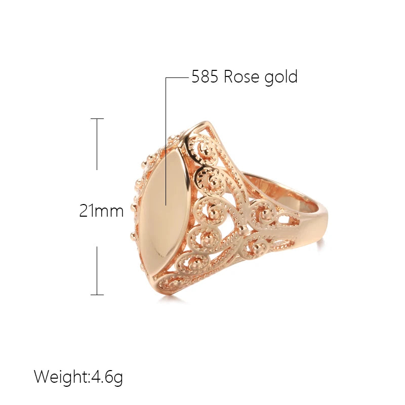 luckacco kinel hot fashion glossy rings for women 585 rose gold unique pattern rhombus rings ethnic bride wedding jewelry 2022 new