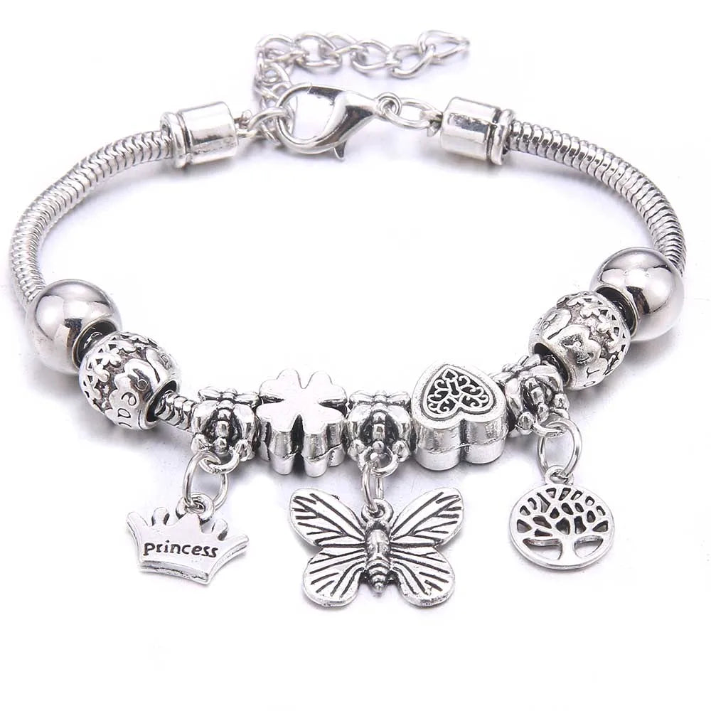 luckacco  dragonfly owl shape crystal charm bracelets beads bracelet women diy beads brand bracelets & bangles jewelry gift