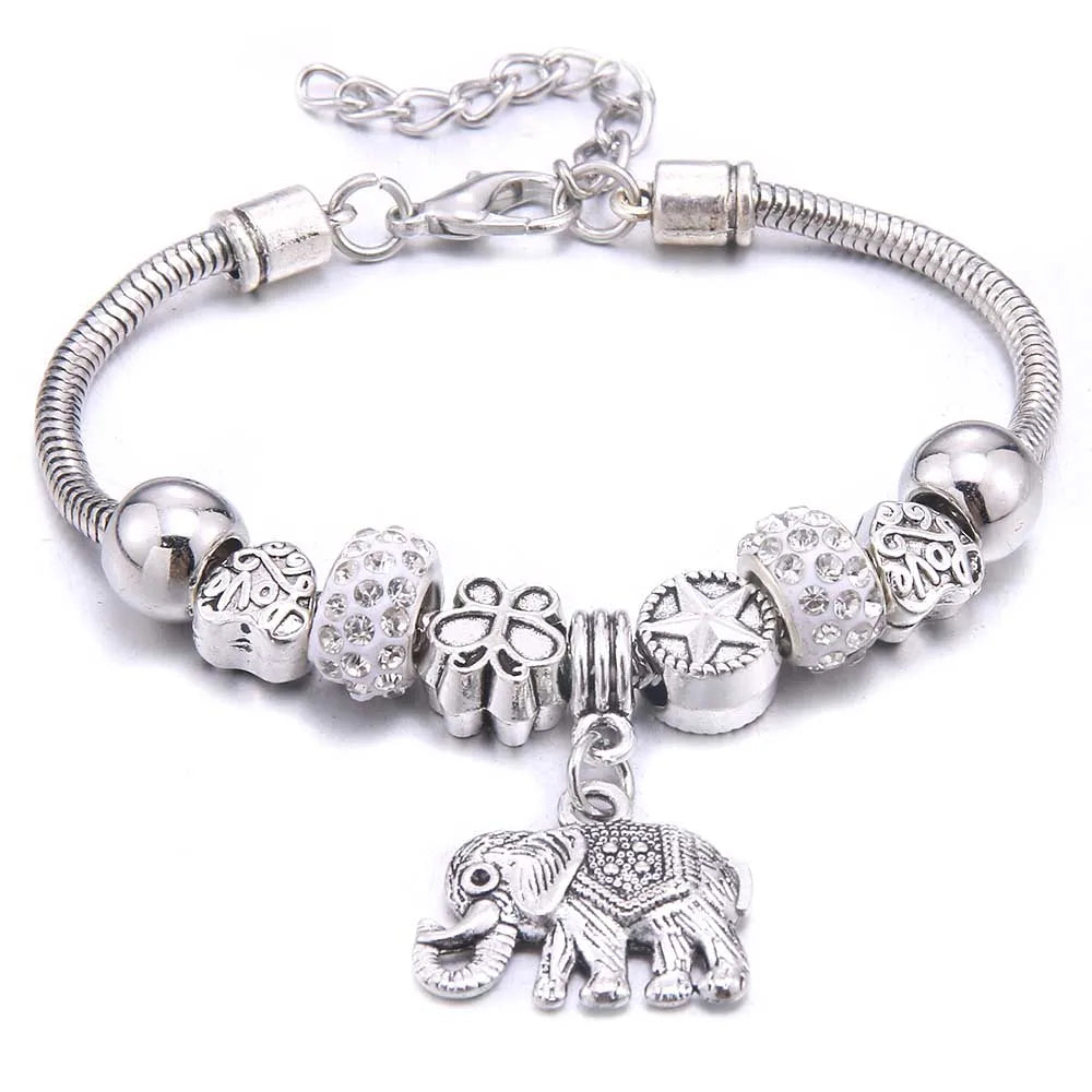 luckacco  dragonfly owl shape crystal charm bracelets beads bracelet women diy beads brand bracelets & bangles jewelry gift