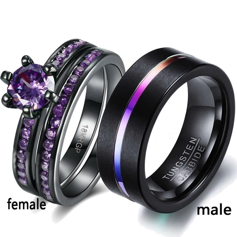 luckacco couple ring stainless steel colorful rings for women purple crystal bands wedding engagement jewelry accessories