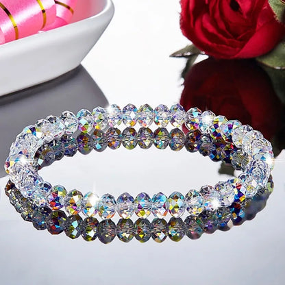 Luckacco New Artificial Austria Crystal Bracelet Fashion Shiny Stone Beads Elasticity Rope Strand Bracelets for Women Jewelry