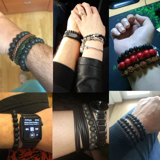 Luckacco 10mm Tiger Eye Natural Stone Beads Bracelet 3 Size Buddha Lava Round Beads Elasticity Rope Bracelets for Men Yoga Handmade Jewel