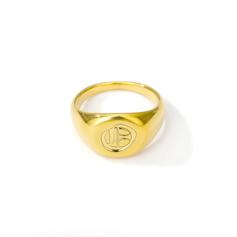 luckacco gothic a-z initial signet rings for women men wedding statement anillos best friend party gift jewelry