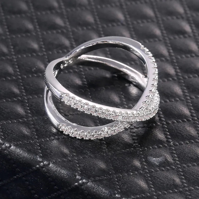 luckacco daily picks luxury cross x shape women engagement ring full paved cz stone silver color elegant simple female jewelry ring hot sale