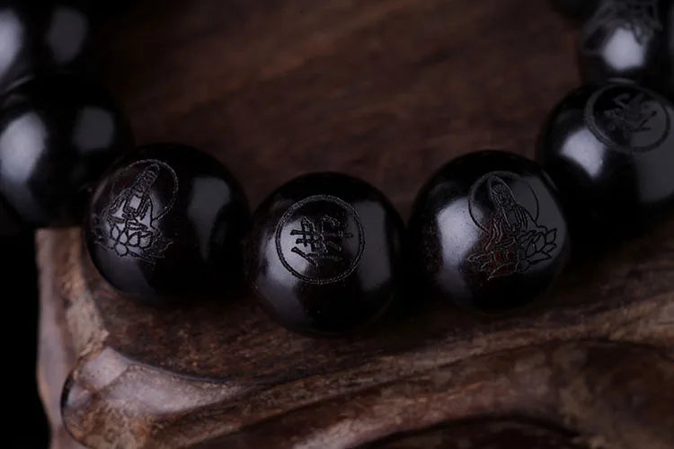 luckacco natural ebony 15mm 20mm beads buddhist prayer bracelets great sculpture buddha bracelet men women meditation jewelry