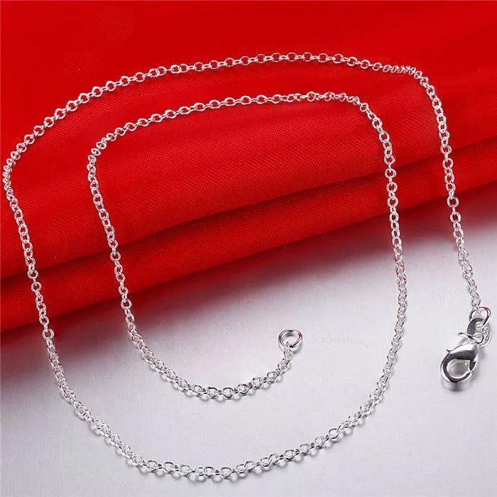 luckacco wholesale 5pcs/lot 925 sterling silver chain necklace,fashion men/women diy jewelry rolo chain 1mm necklace 16 18 20 22 24"