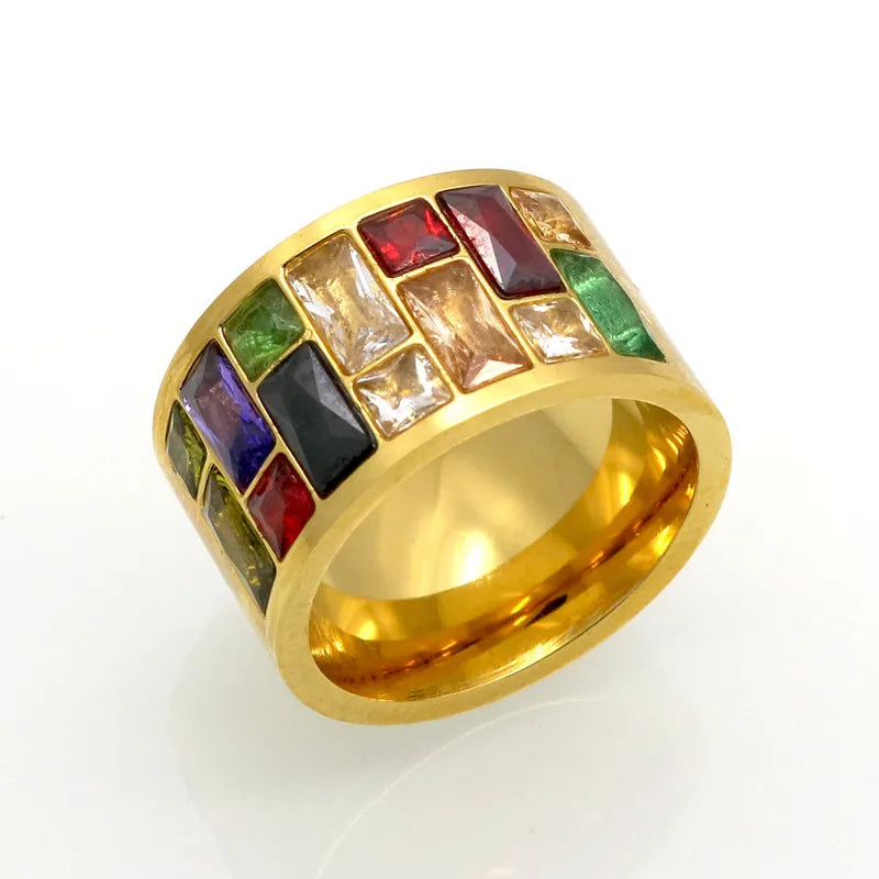 luckacco crystal ring for women anel 316l stainless steel female rainbow color stone ring anillo fashion jewelry wedding rings