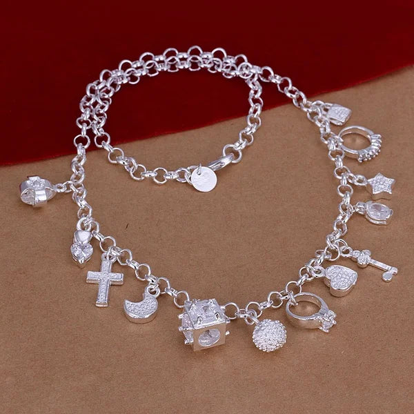 luckacco 925 sterling silver necklace 45cm wedding women noble luxury gorgeous charms fashion lady  jewelry
