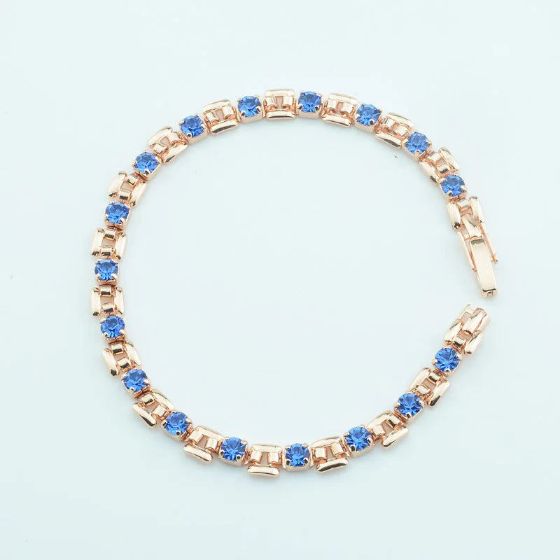 luckacco 1pcs 4mm women 585 rose gold color white blue cubic zircon bracelets jewelry long small chains hot
