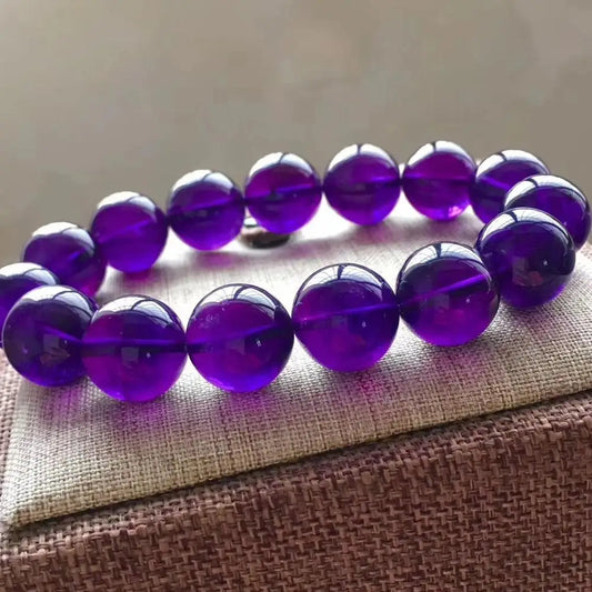 Luckacco Natural Purple Amethyst Crystal Bracelet Gemstone Beads 12mm 14mm Round Beads Women Men Amethyst Healing Stone AAAAA