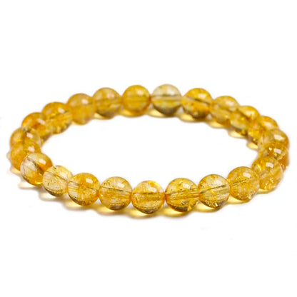 Luckacco Natural Yellow Citrine Stone 6mm 8mm 10mm Beads Bracelet Handmade Quartz Jewelry for Woman Men Unisex Stretch Bangle Gift