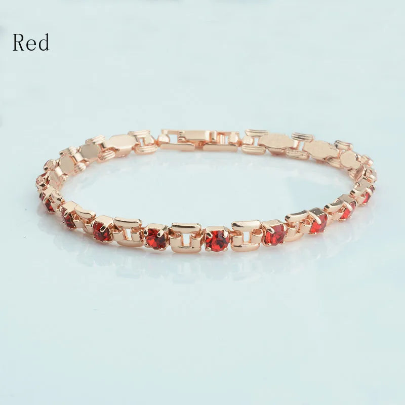 luckacco 1pcs 4mm women 585 rose gold color white blue cubic zircon bracelets jewelry long small chains hot