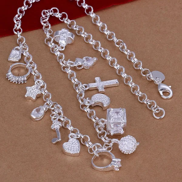 luckacco 925 sterling silver necklace 45cm wedding women noble luxury gorgeous charms fashion lady  jewelry