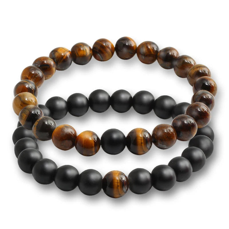 luckacco natural stone matching couple bracelet distance pink black beads for men women strand bracelets bangles yoga lover jewelry gifts
