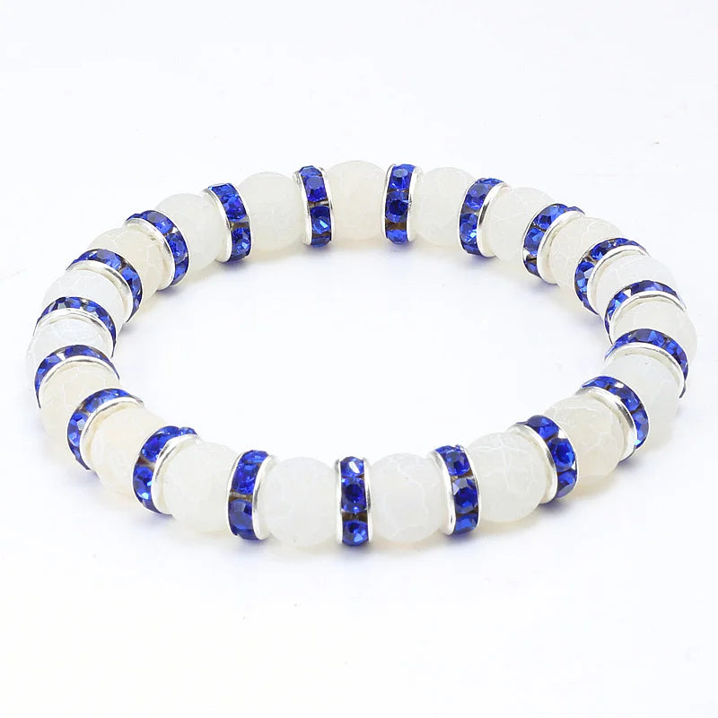 luckacco shshd natural stone bracelet white pink blue rhinestone charm crystal beaded bracelets&bangles for women fashion elastic jewelry