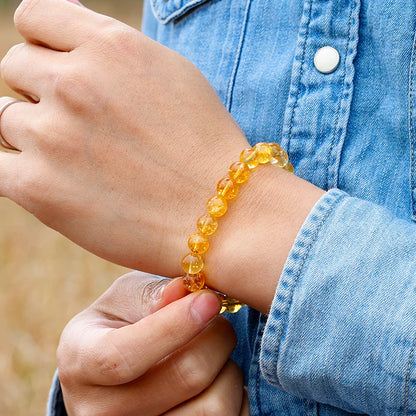 Luckacco Natural Yellow Citrine Stone 6mm 8mm 10mm Beads Bracelet Handmade Quartz Jewelry for Woman Men Unisex Stretch Bangle Gift