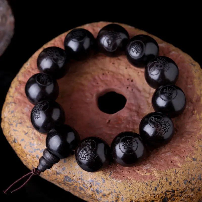 luckacco natural ebony 15mm 20mm beads buddhist prayer bracelets great sculpture buddha bracelet men women meditation jewelry