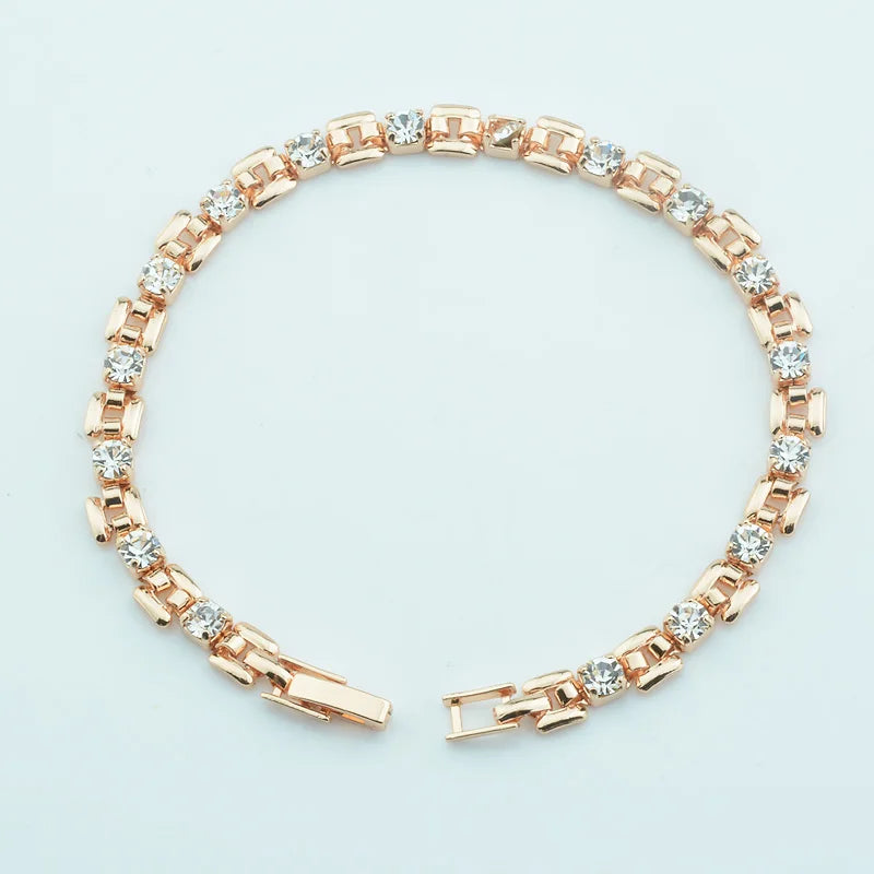 luckacco 1pcs 4mm women 585 rose gold color white blue cubic zircon bracelets jewelry long small chains hot