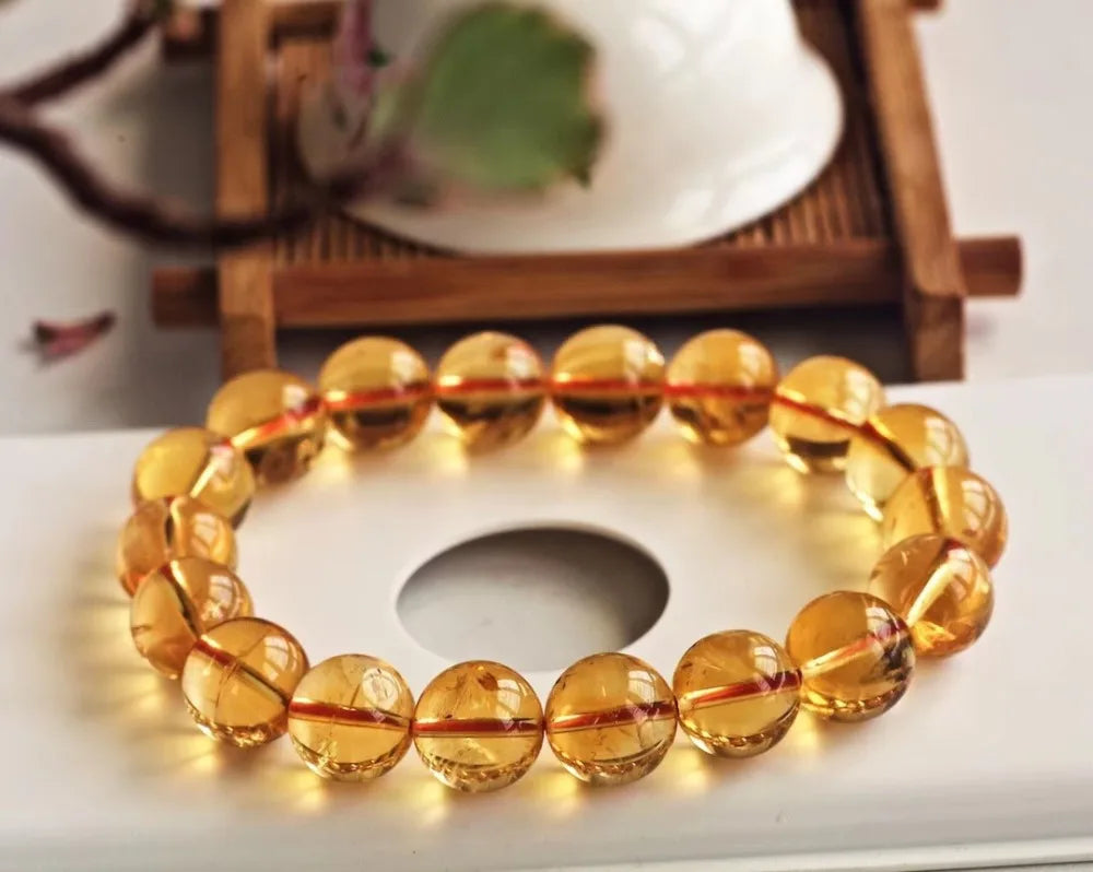 luckacco natural yellow citrine quartz clear round beads bracelet woman men citrine beads crystal 10mm 11mm 12mm 13mm aaaaa