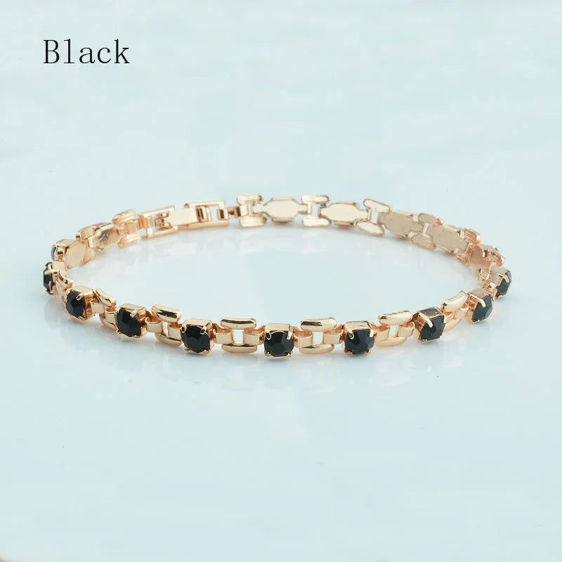 luckacco 1pcs 4mm women 585 rose gold color white blue cubic zircon bracelets jewelry long small chains hot