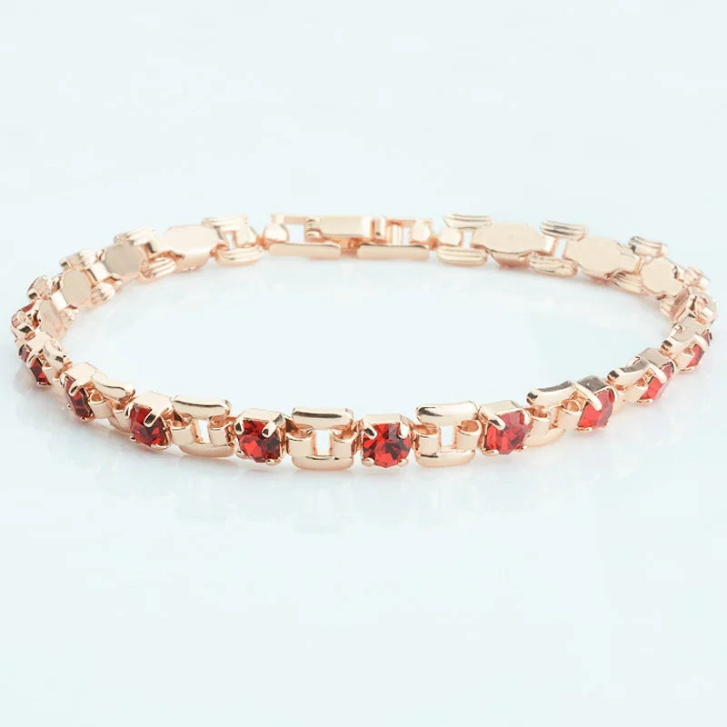 luckacco 1pcs 4mm women 585 rose gold color white blue cubic zircon bracelets jewelry long small chains hot