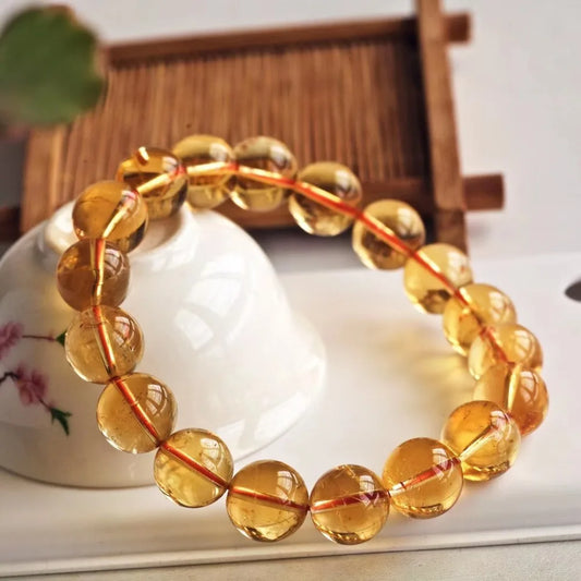 Luckacco Natural Yellow Citrine Quartz Clear Round Beads Bracelet Woman Men Citrine Beads Crystal 10mm 11mm 12mm 13mm AAAAA