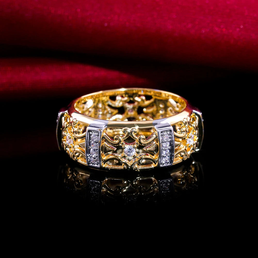luckacco daily picks 2019 new ethnic strength ring fashion gold color hollow band geometric cubic zircon stone hot selling engagement ring