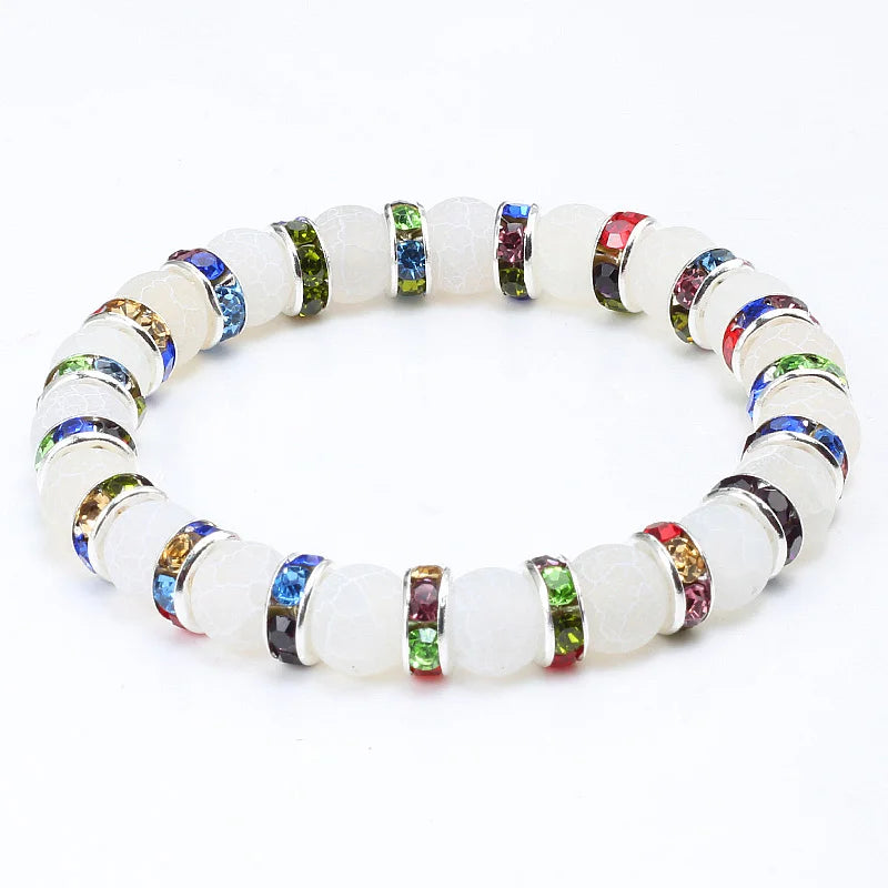 luckacco shshd natural stone bracelet white pink blue rhinestone charm crystal beaded bracelets&bangles for women fashion elastic jewelry