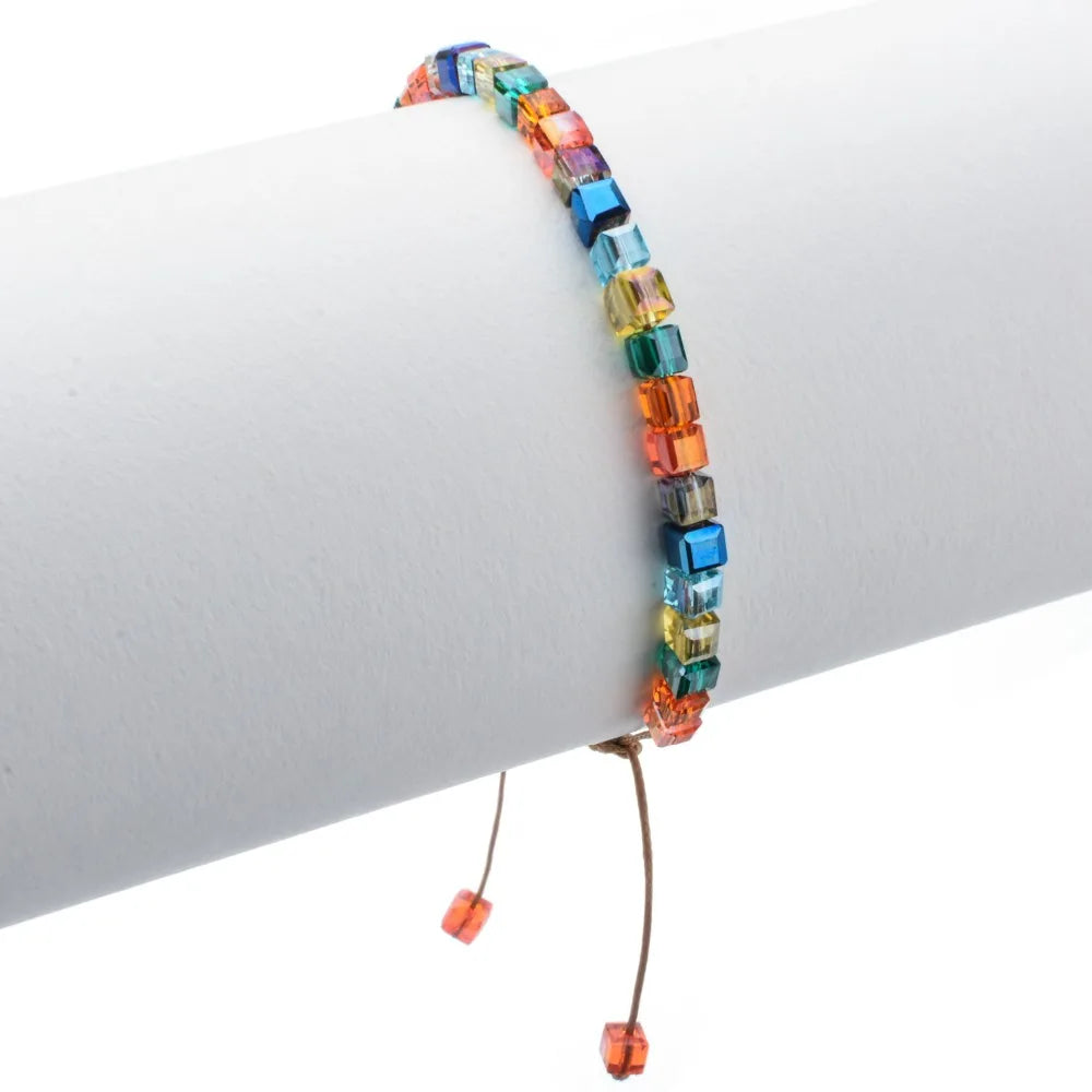 luckacco shop's pick sparking mixed glass crystal bracelet rainbow style fashion shinning charm bracelets for women wedding jewelry gift