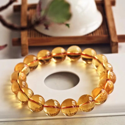 Luckacco Natural Yellow Citrine Quartz Clear Round Beads Bracelet Woman Men Citrine Beads Crystal 10mm 11mm 12mm 13mm AAAAA