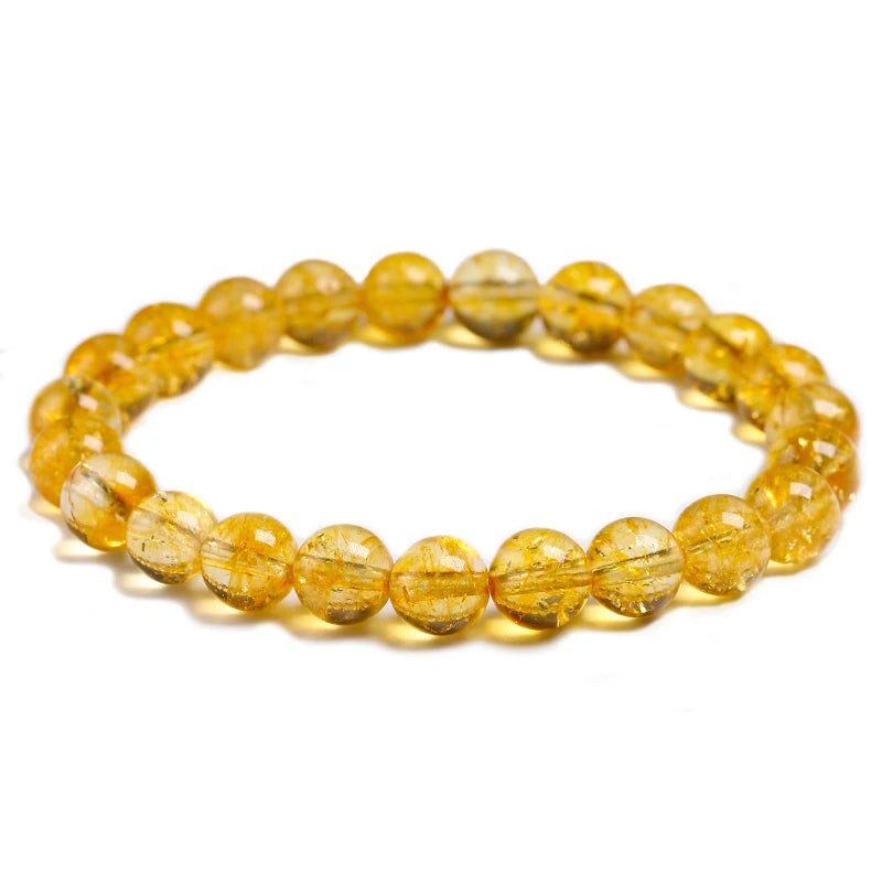 luckacco natural yellow citrine stone 6mm 8mm 10mm beads bracelet handmade quartz jewelry for woman men unisex stretch bangle gift