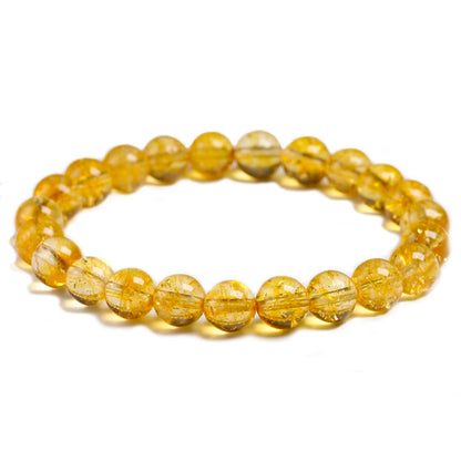 Luckacco Natural Yellow Citrine Stone 6mm 8mm 10mm Beads Bracelet Handmade Quartz Jewelry for Woman Men Unisex Stretch Bangle Gift