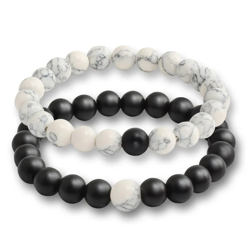 luckacco natural stone matching couple bracelet distance pink black beads for men women strand bracelets bangles yoga lover jewelry gifts