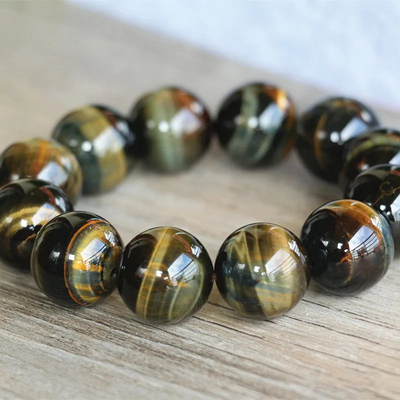 luckacco natural stone beaded bracelet handmade women men jewelry strand charm yellow blue tiger eye bracelet
