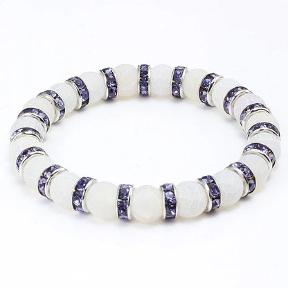 Luckacco shshd Natural Stone Bracelet White Pink Blue Rhinestone Charm Crystal Beaded Bracelets&Bangles for Women Fashion Elastic Jewelry