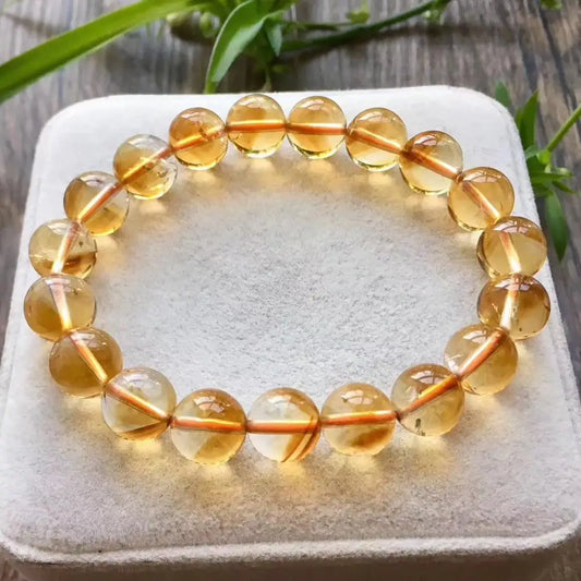 Luckacco Genuine Natural Citrine Yellow Gemstone Round Beads Bracelet 8mm 9mm 10mm 11mm 12mm Brazil Wealthy Stone Women Men AAAAA