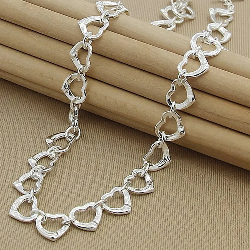 luckacco 925 silver necklace fashion full small heart charm necklaces beautiful jewelry women female birthday gift