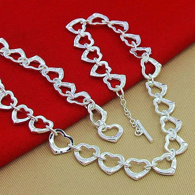 luckacco 925 silver necklace fashion full small heart charm necklaces beautiful jewelry women female birthday gift