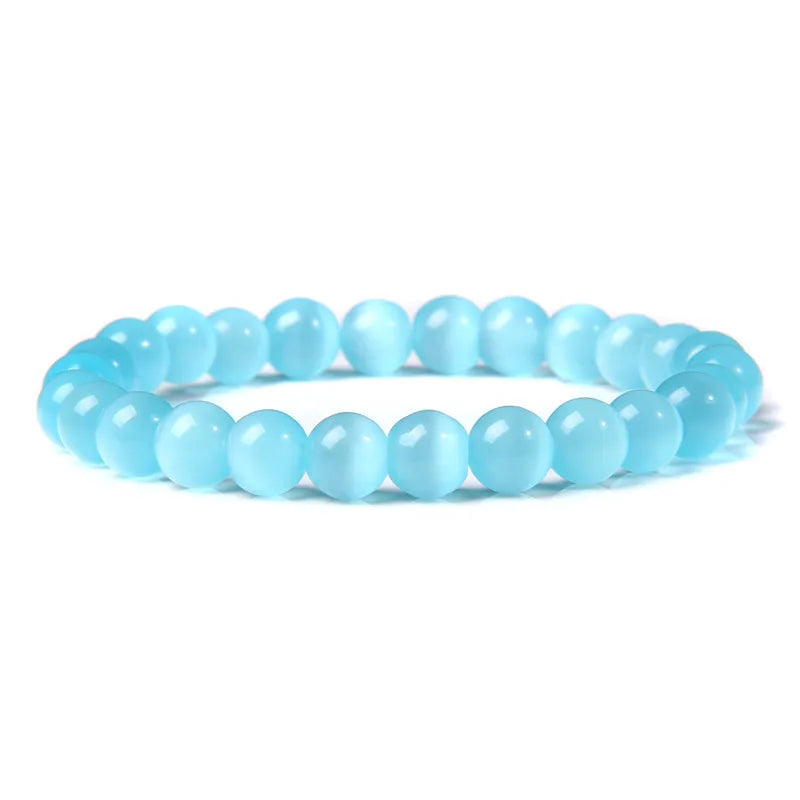 luckacco 8mm cat eye stone beads bracelet fashion natural stone cute pink chromatic bead bracelet bangle for women jewelry gifts pulseira