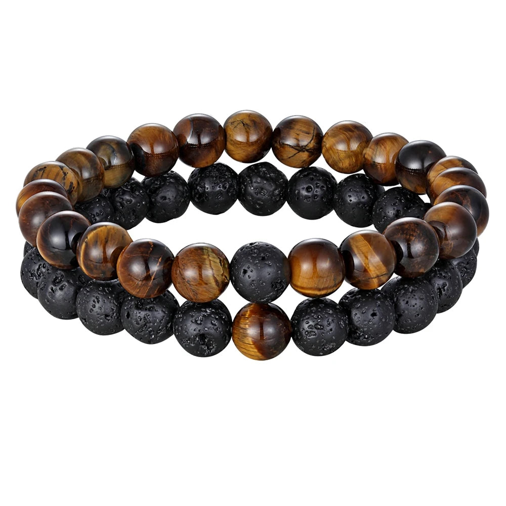 luckacco xqni various combination styles beaded bracelets for men & women for couples jewelry stretch elastic rope diy birthday gift box