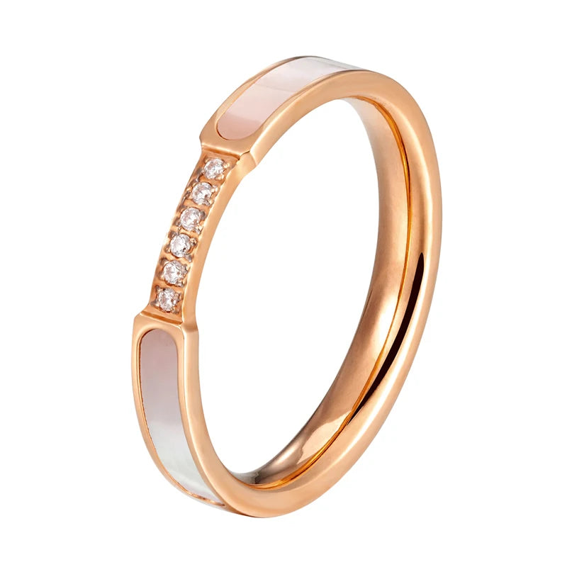 luckacco exquisite shells and inlaid 6 small zircon ring stainless steel high quality jewelry gold color women brand love ring