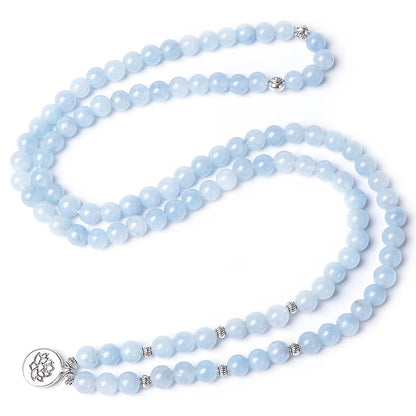 Luckacco 108 8mm Aquamarine Beaded Elastic Cord Wrap Mala Bracelet Meditation Yoga Healing Jewelry Women Charm Rosary Lotus Bangle