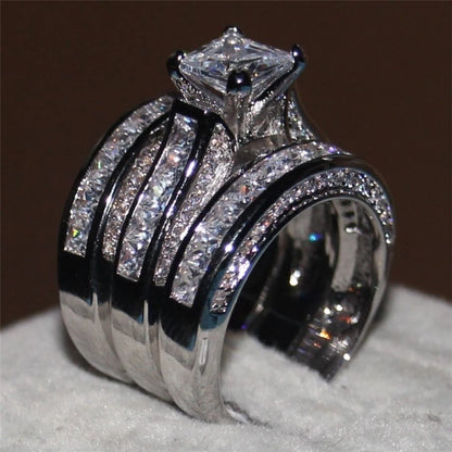 Luckacco 2025 Luxury Rhinestones Zircon Rings Set For Women Accessories Anniversary Party Gift Fashion Women Rings