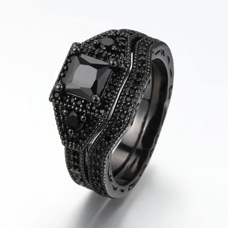 luckacco vintage black zircon rhinestones ring set for women elegant women rings fashion jewelry anniversary engagement ring