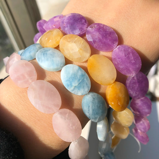 Luckacco Natural Faceted Turquoises Agates Jades Snakeskin Jaspers Stone Oval Round Shape Bead For Jewelry Making DIY Bracelet Accessorie