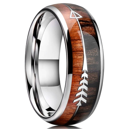 Luckacco Fashion 8mm Silver Color Stainless Steel Rings for Men Double Groove Meteorite Inlay Dome Men Finger Ring Wedding Band Jewelry