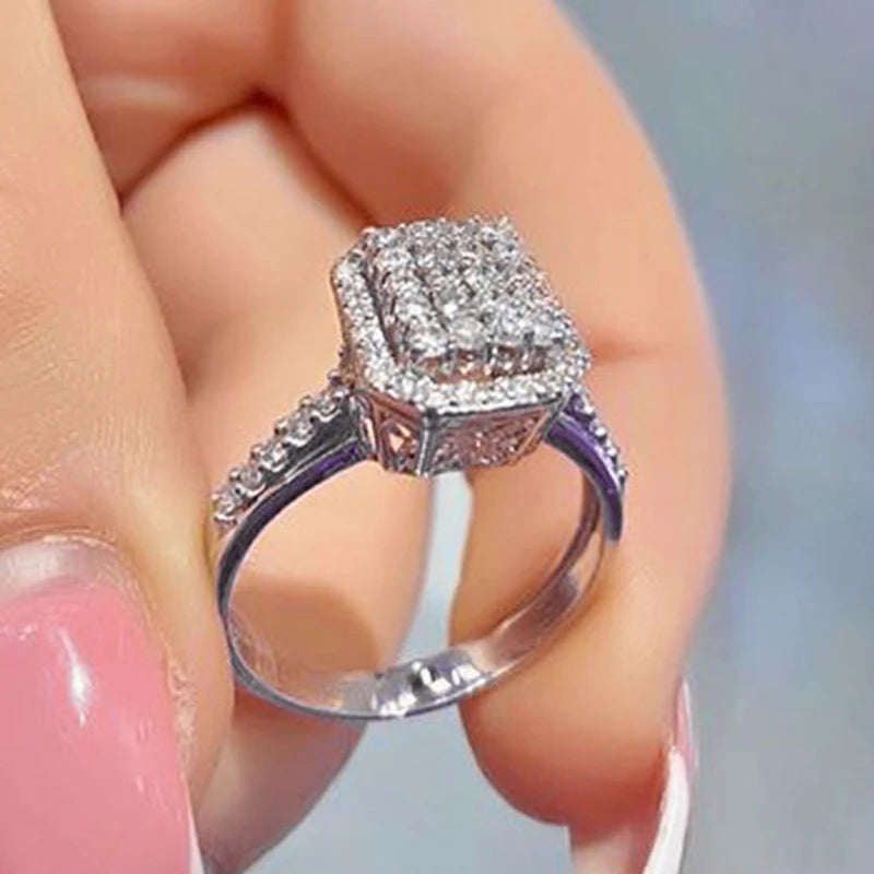luckacco daily picks luxury silver color rings with dazzling cz geometric shaped fashion versatile wedding bands eternity jewelry for women