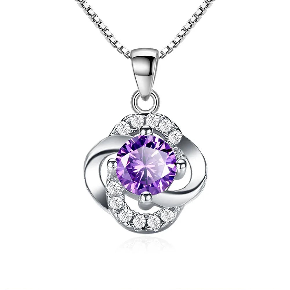 luckacco female 925 sterling silver flower amethyst pendants and necklaces for women wedding party fashion jewelry