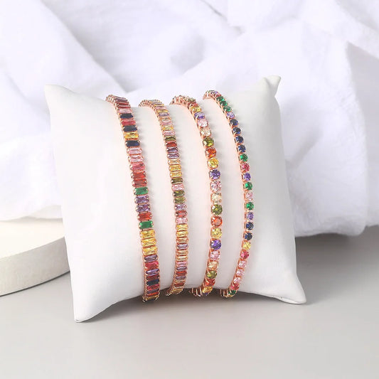 Luckacco Adjustable Multicolor Tennis Bracelets for Women Ladies Wedding Rainbow Colorful Zircon Charm Bracelet Hand Chain Jewelry DZH043